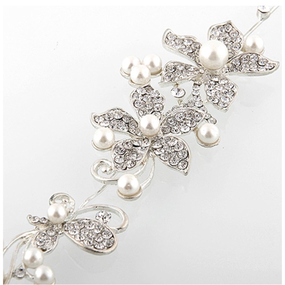 Crystal Rhinestone Faux Pearl Flower Headband